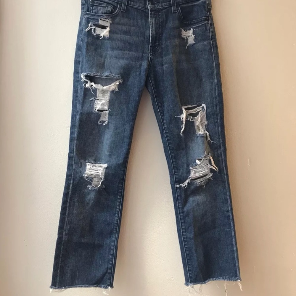 7 For All Mankind raw hem ripped jeans